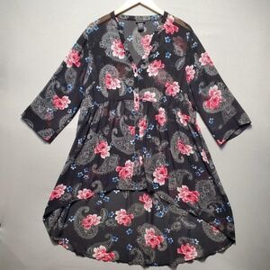 Torrid Floral Paisley Babydoll Tunic Blouse Womens 0X Sheer Boho Whimsigoth
